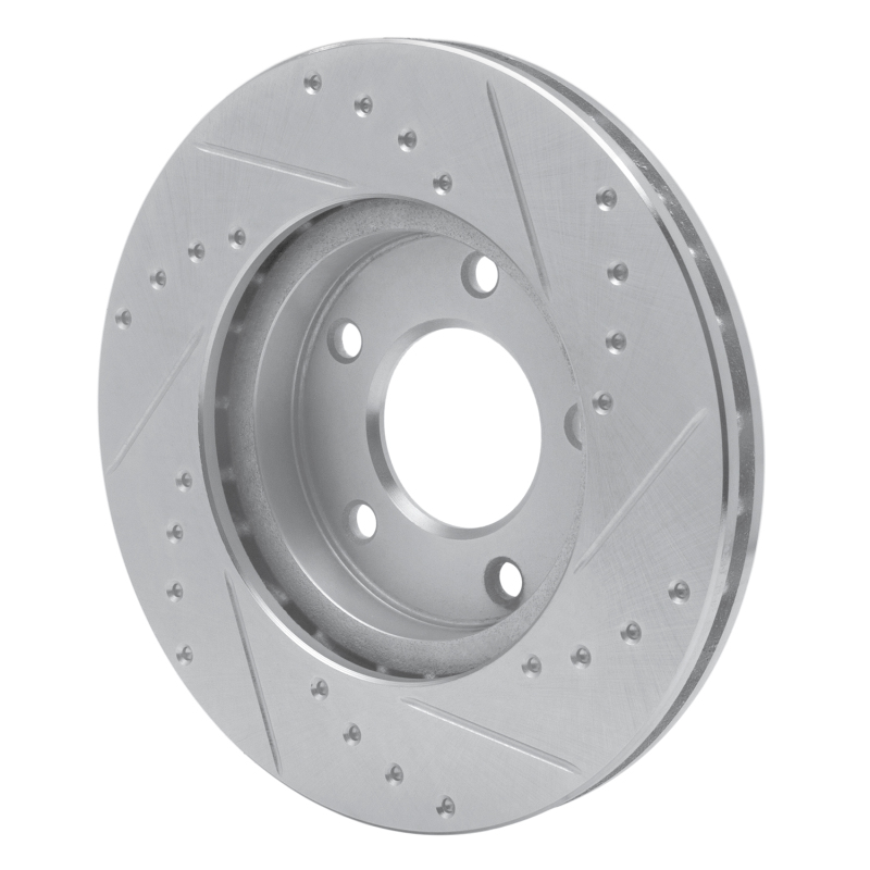 Mazda Protege Brake Rotor (1) - Front Left - R1 Concepts - Drilled & Slotted - Silver - `92-`03